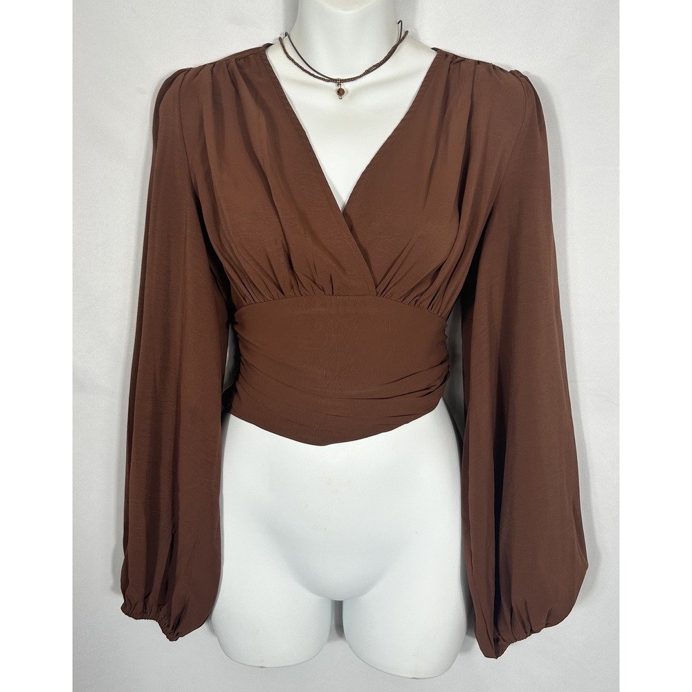 Womens Y2K Brown Boho Forest Fairy Grunge Top Cropped Size S Whimsigoth Witchy